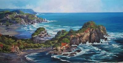 "Bethels Beach" - Acrylic medium on museum canvas - Painting by Susan Higginson, an artist from Hawke's Bay, New Zealand.