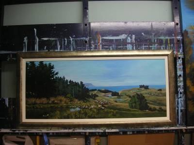 "Cooks Tooth Road Porangahau" - Acrylic medium on canvas, framed to customers choice - Painting by Susan Higginson, an artist from Hawke's Bay, New Zealand.