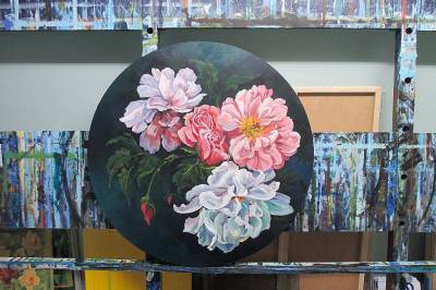 "Roses" - Acrylic on Custom Wood - Painting by Susan Higginson, an artist from Hawke's Bay, New Zealand.