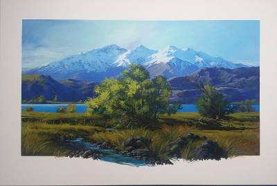 "Cattle Flat - Wanaka" - Painting by Susan Higginson, an artist from Hawke's Bay, New Zealand.