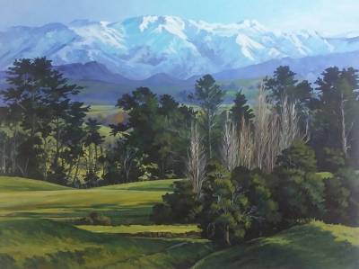 "Karwekas near Sherenden" - Museum canvas, acrylic medium - Painting by Susan Higginson, an artist from Hawke's Bay, New Zealand.