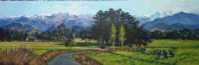 "Snee Road - Takapau Plains" - ACrylic medium on museum canvas - Painting by Susan Higginson, an artist from Hawke's Bay, New Zealand.