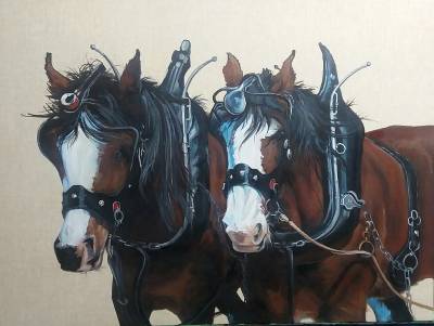 "Working together" - Acrylic medium on raw linen - Painting by Susan Higginson, an artist from Hawke's Bay, New Zealand.