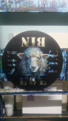 "NZ Sheep" - Acrylic medium on metal - Painting by Susan Higginson, an artist from Hawke's Bay, New Zealand.