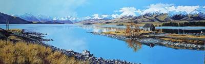 "Lake Tekapo - McKenzie Country" - Acrylic medium on museum canvas - Painting by Susan Higginson, an artist from Hawke's Bay, New Zealand.