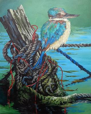 "Kingfisher" - Acrylic medium on museum canvas - Painting by Susan Higginson, an artist from Hawke's Bay, New Zealand.