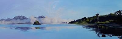 "Whitihanga" - Acrylic medium on museum canvas - Painting by Susan Higginson, an artist from Hawke's Bay, New Zealand.