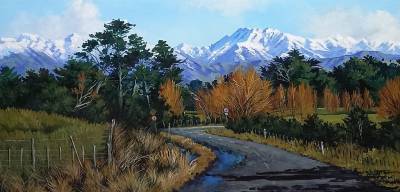 "Ruahine Ranges" - Acrylic medium on museum canvas - Painting by Susan Higginson, an artist from Hawke's Bay, New Zealand.