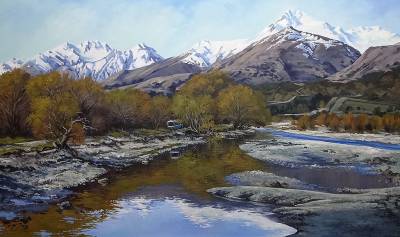 "Glenorchy" - Acrylic medium on museum canvas - Painting by Susan Higginson, an artist from Hawke's Bay, New Zealand.