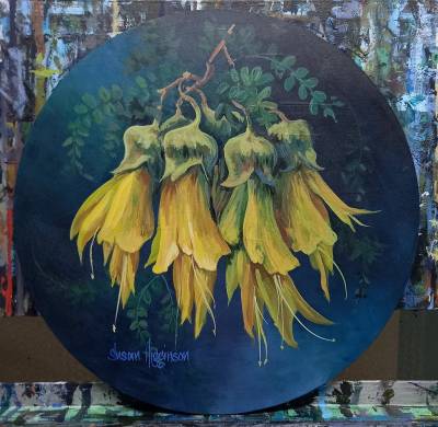 "Kowhia Flowers" - Acrylic on Board - Painting by Susan Higginson, an artist from Hawke's Bay, New Zealand.