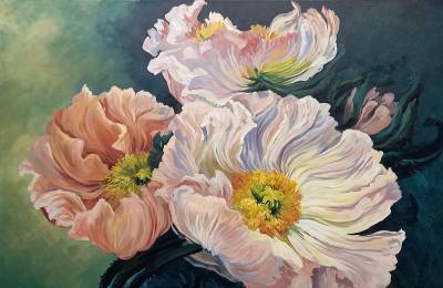 "Iceland Poppies" - Acrylic medium on cotton canvas - Painting by Susan Higginson, an artist from Hawke's Bay, New Zealand.